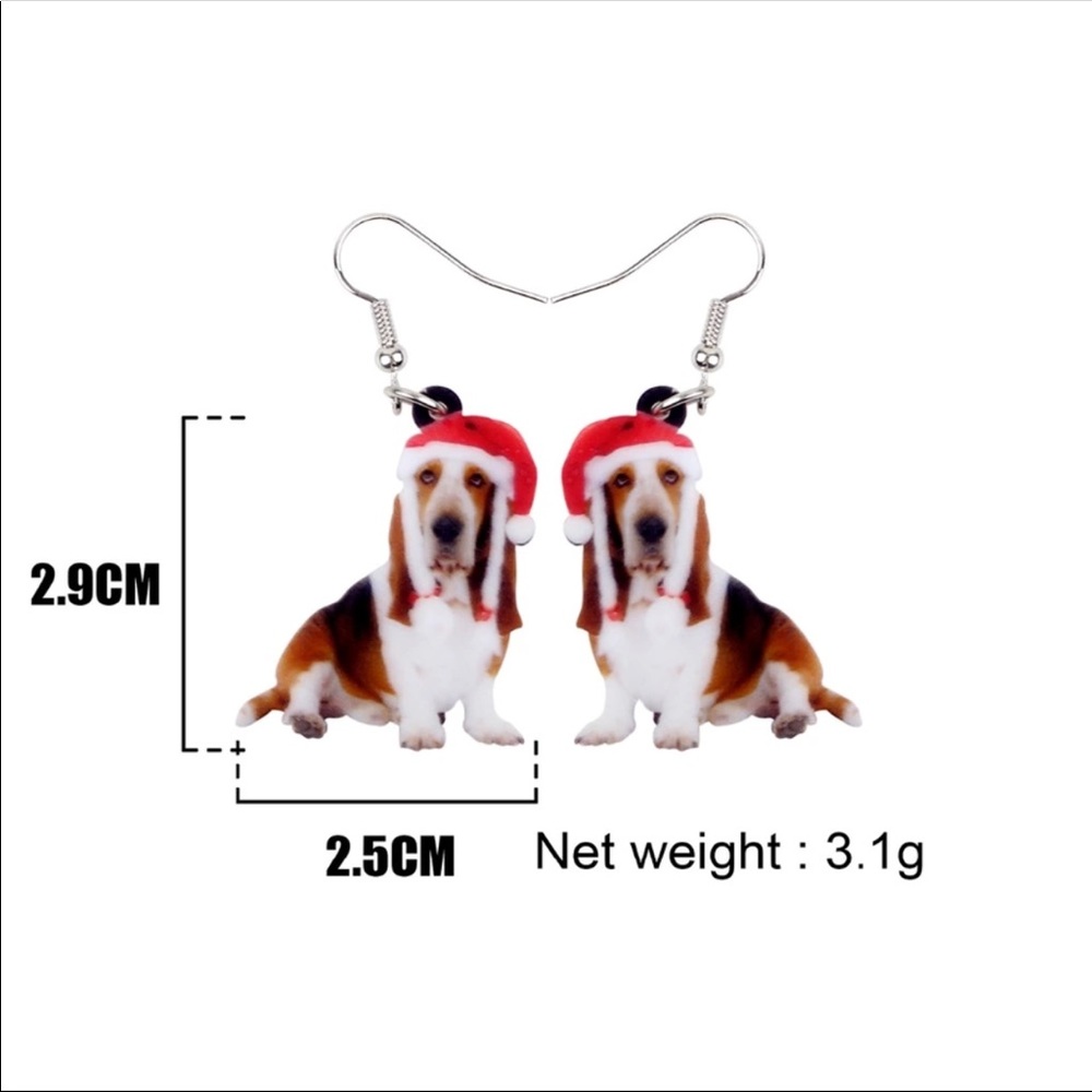 Basset Hound Christmas Acrylic Earrings - Picture 7 of 7